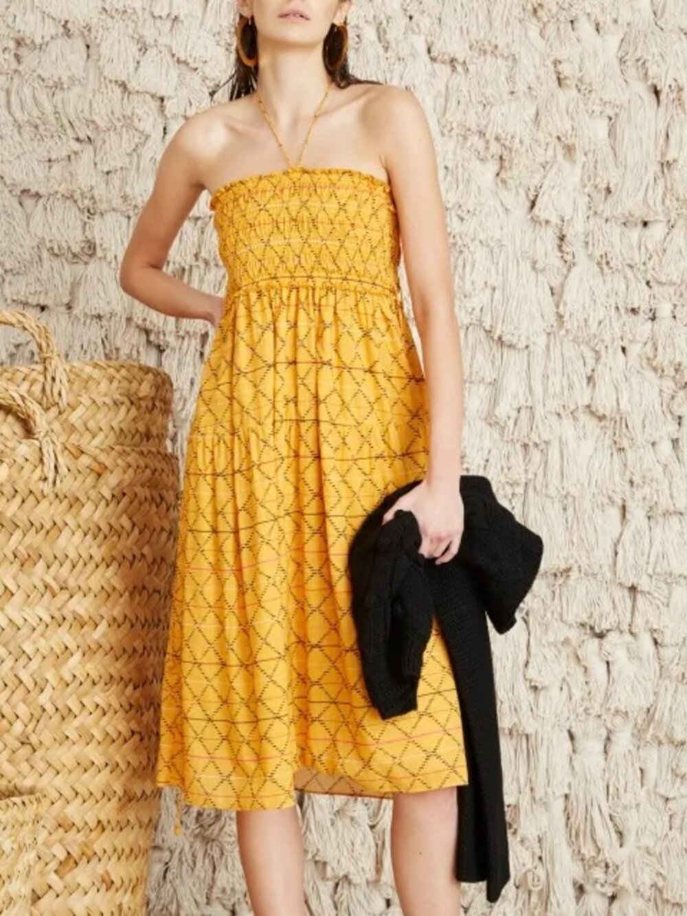NWOT Apiece Apart Yellow Diamante Smocked Midi Halter Dress US 8